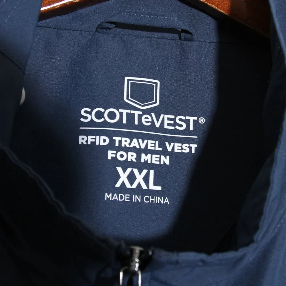 ScotteVest RFID Travel Vest Men's Navy Blue Pockets Full Zip Size XXL
